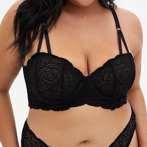 Torrid Curve Scroll Lace Sheer Lined Underwire Longline Bra Rich Black 5X / 28 - Picture 1 of 11